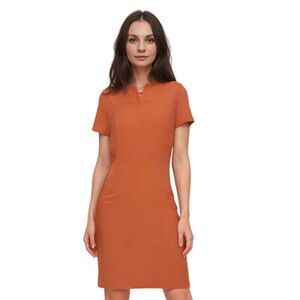 Flutterbye Textured Short Sleeve Orange Sheath Vintage 70's Dress Size M